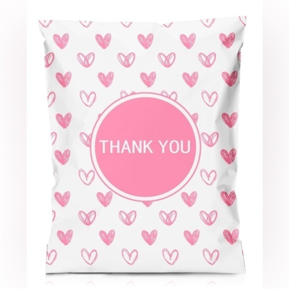 20 (10”x13”) Pink Hearts with “Thank You” Message Poly Mailers Poly Bags